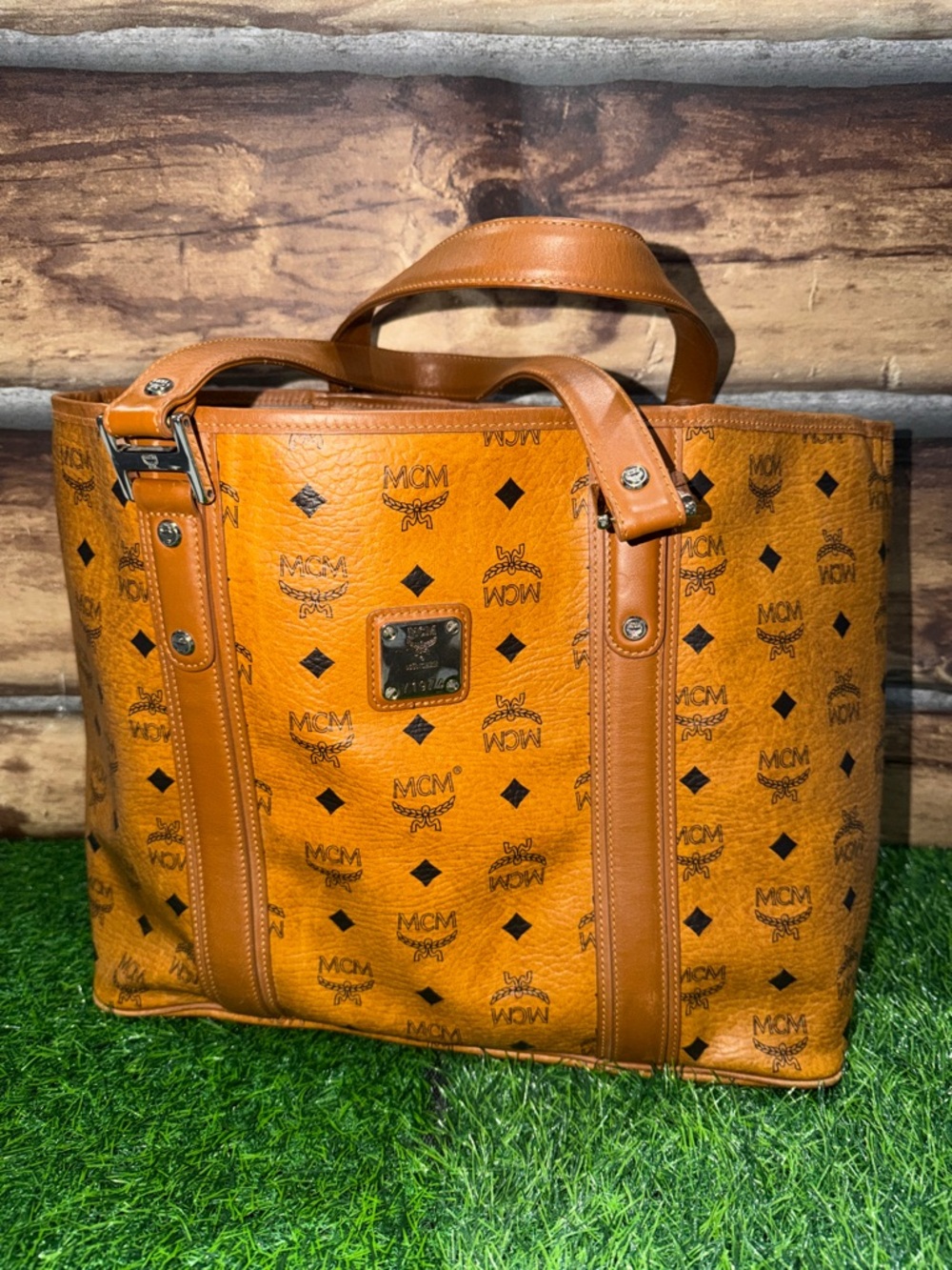 MCM Cognac Visetos Logo Tote - Cognac Brown